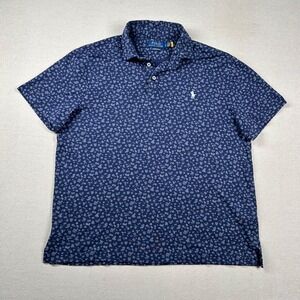 Polo Ralph Lauren Shirt Mens L Floral Golf‎ Polo Custom Fit Stretch Navy Boxy
